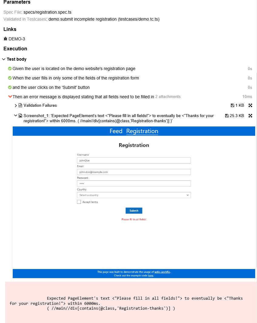 Allure report details of an acceptance criteria