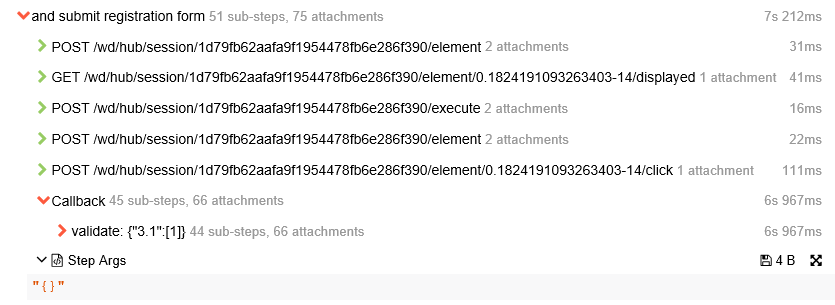 The sequence of a testcase's steps displayed in the Allure report