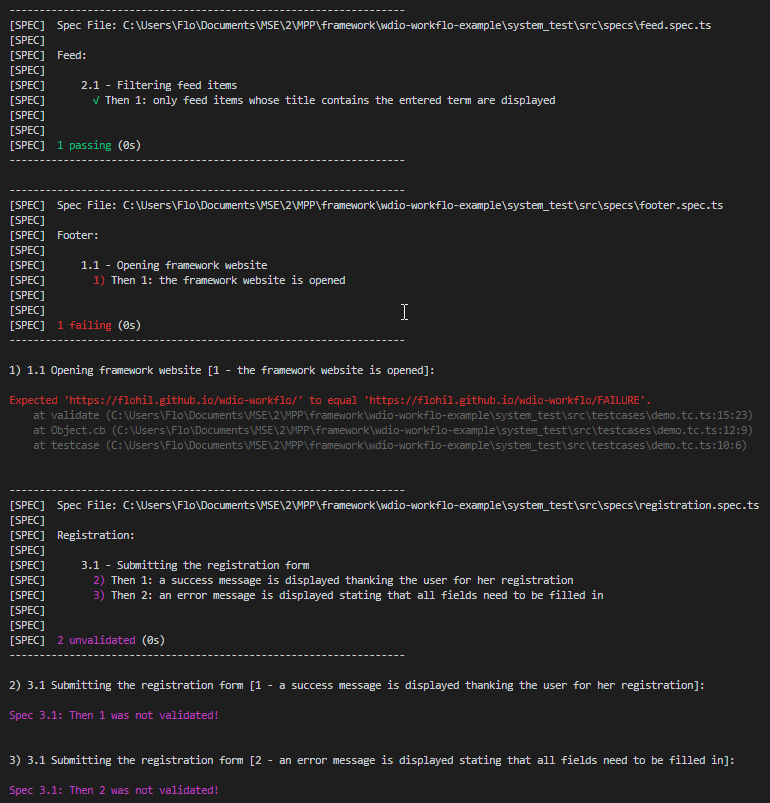 Spec validation results